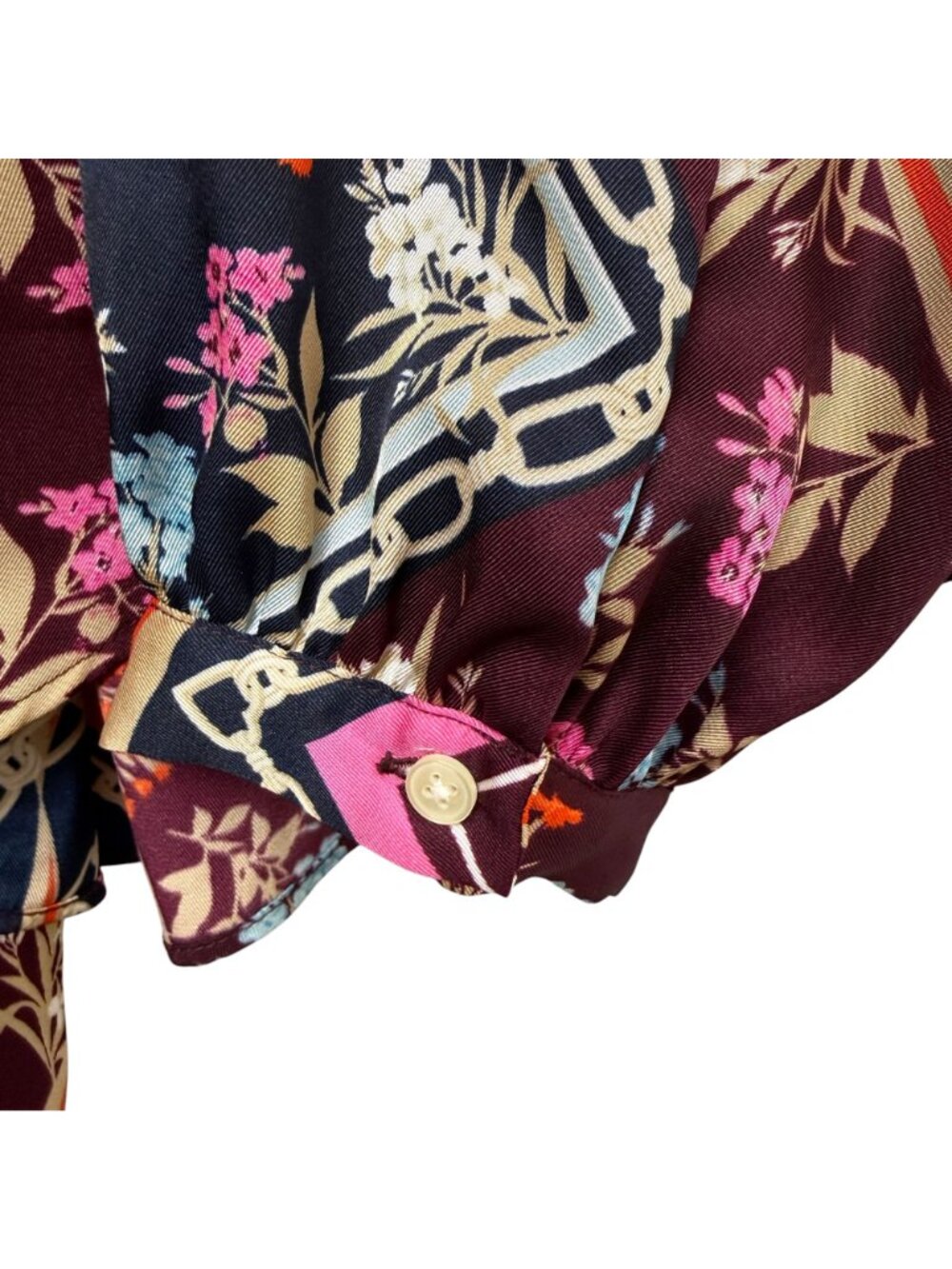 Ann Taylor Bow Blouse XL Burgundy Floral Link Print Career Office Womens Top - Picture 7 of 8